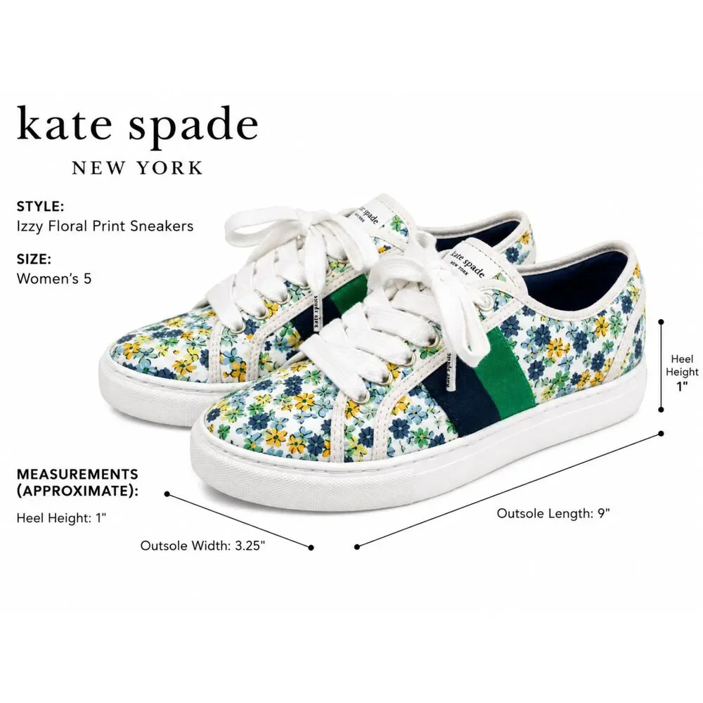 Kate Spade New York Izzy Canvas Floral Lace Up Sneakers Womens 5B Preppy Cottage